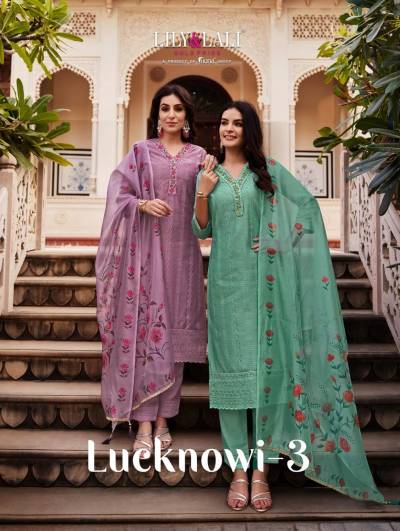 LUCKNOWI-3 BY LILLY STYLE OF INDIA ORGANZA PRINTED SALWAR KAMEEZ WHOLESALER IN INDIA